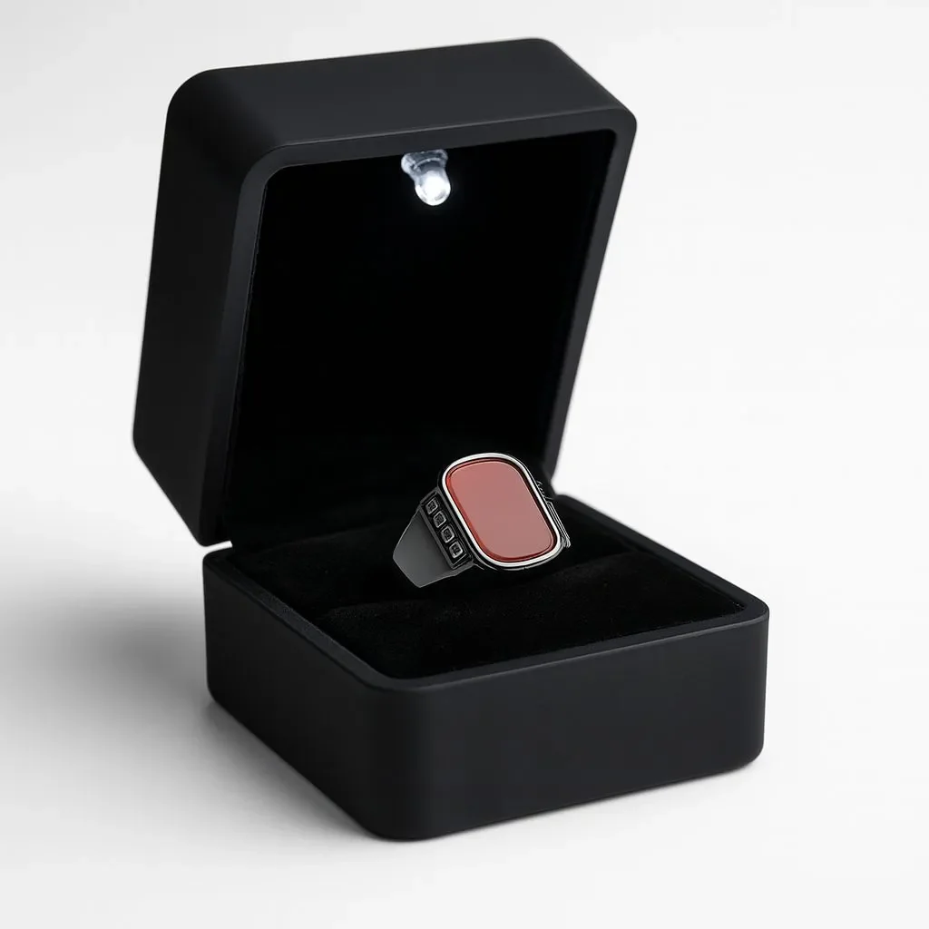 Red Agate Greek Key Signet Ring - Image 4