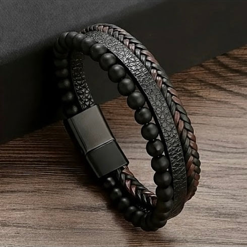 brown & Black Bead & Braid Cuff - Image 3
