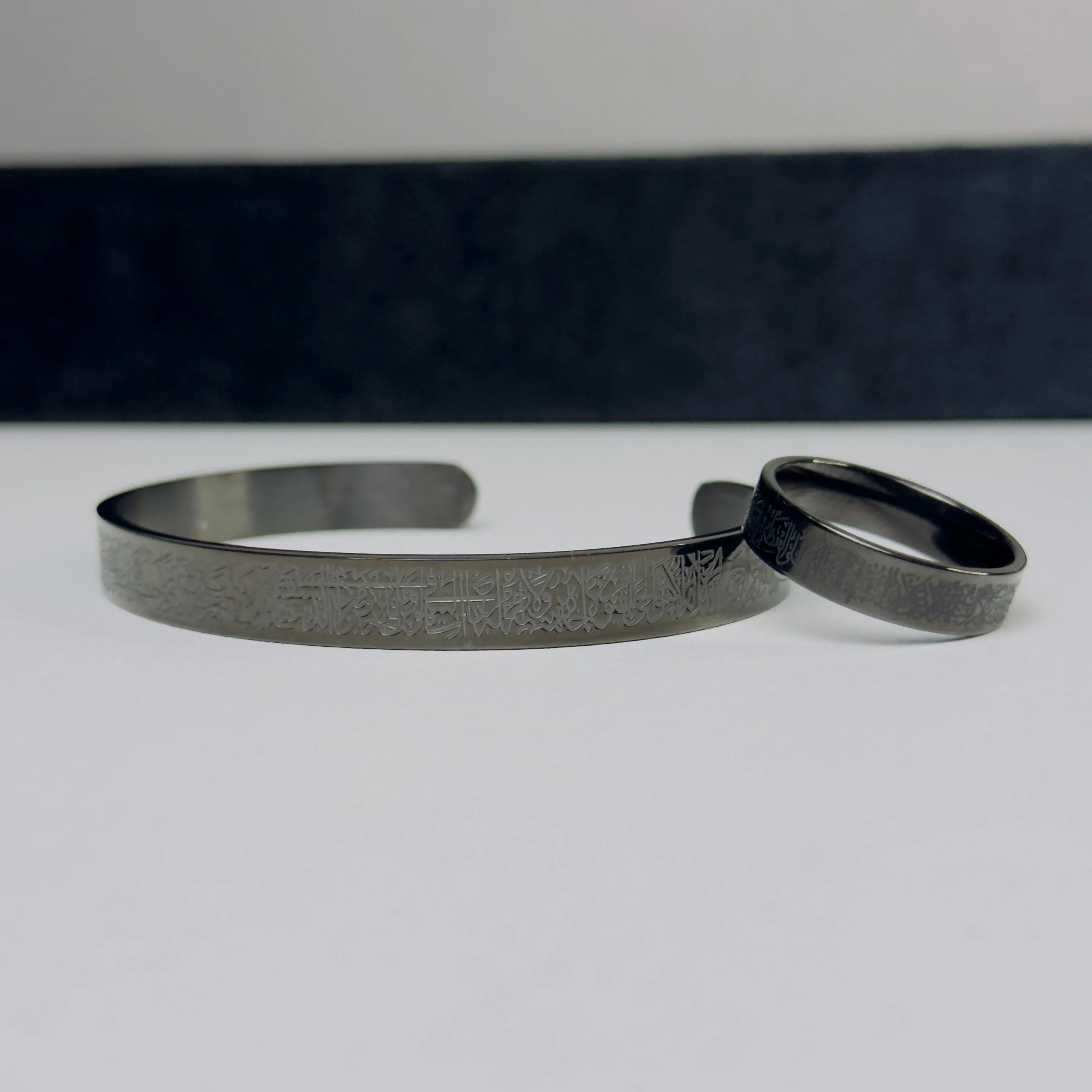 Matte Black Ayat-ul-Kursi Cuff & Ring Set