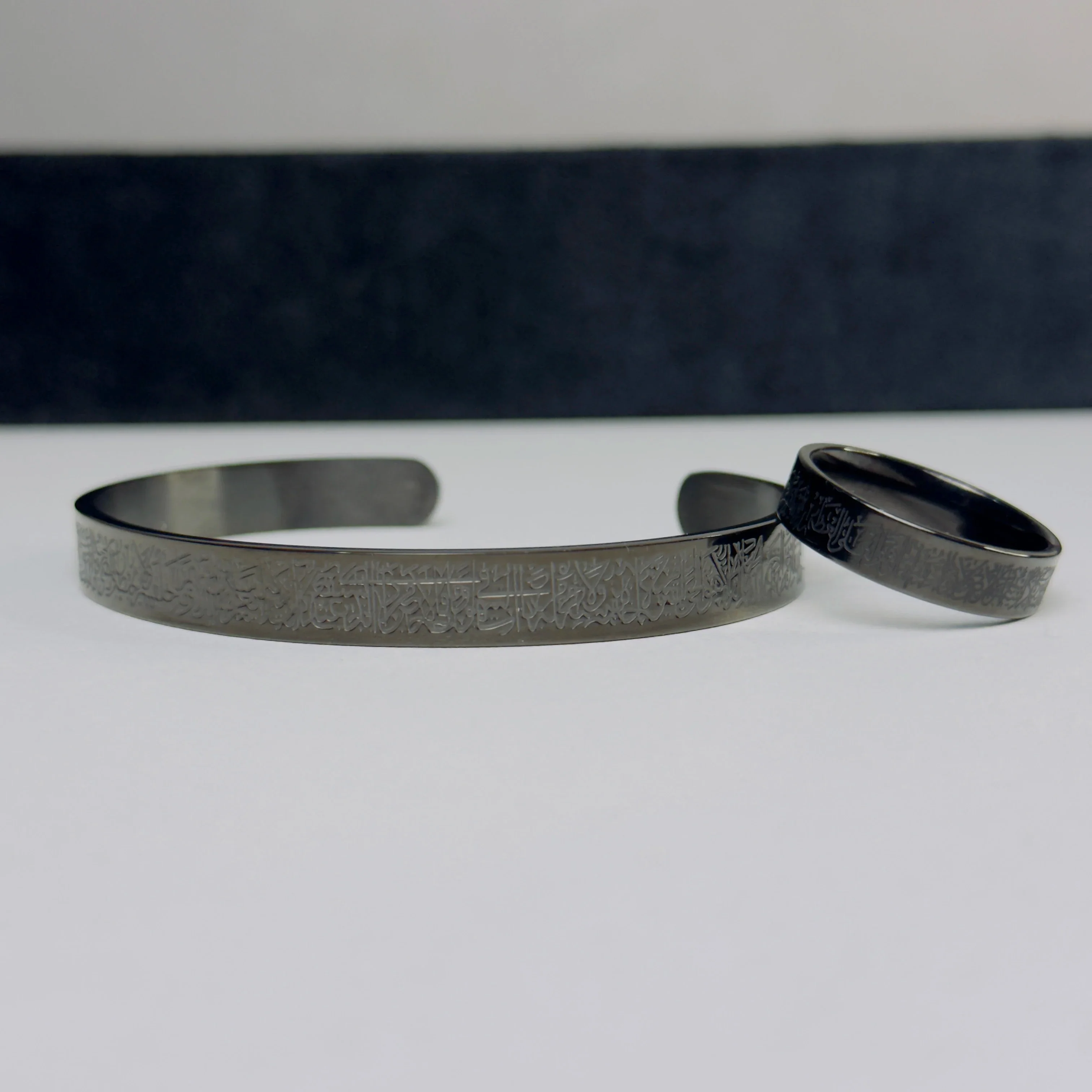Matte Black Ayat-ul-Kursi Cuff & Ring Set - Image 2