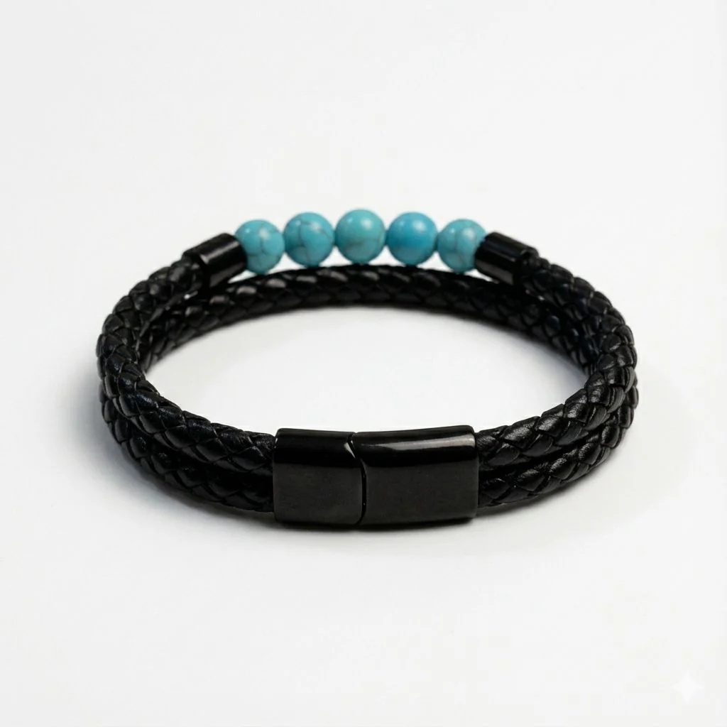 'Ocean Edge' Leather & Turquoise Cuff - Image 3