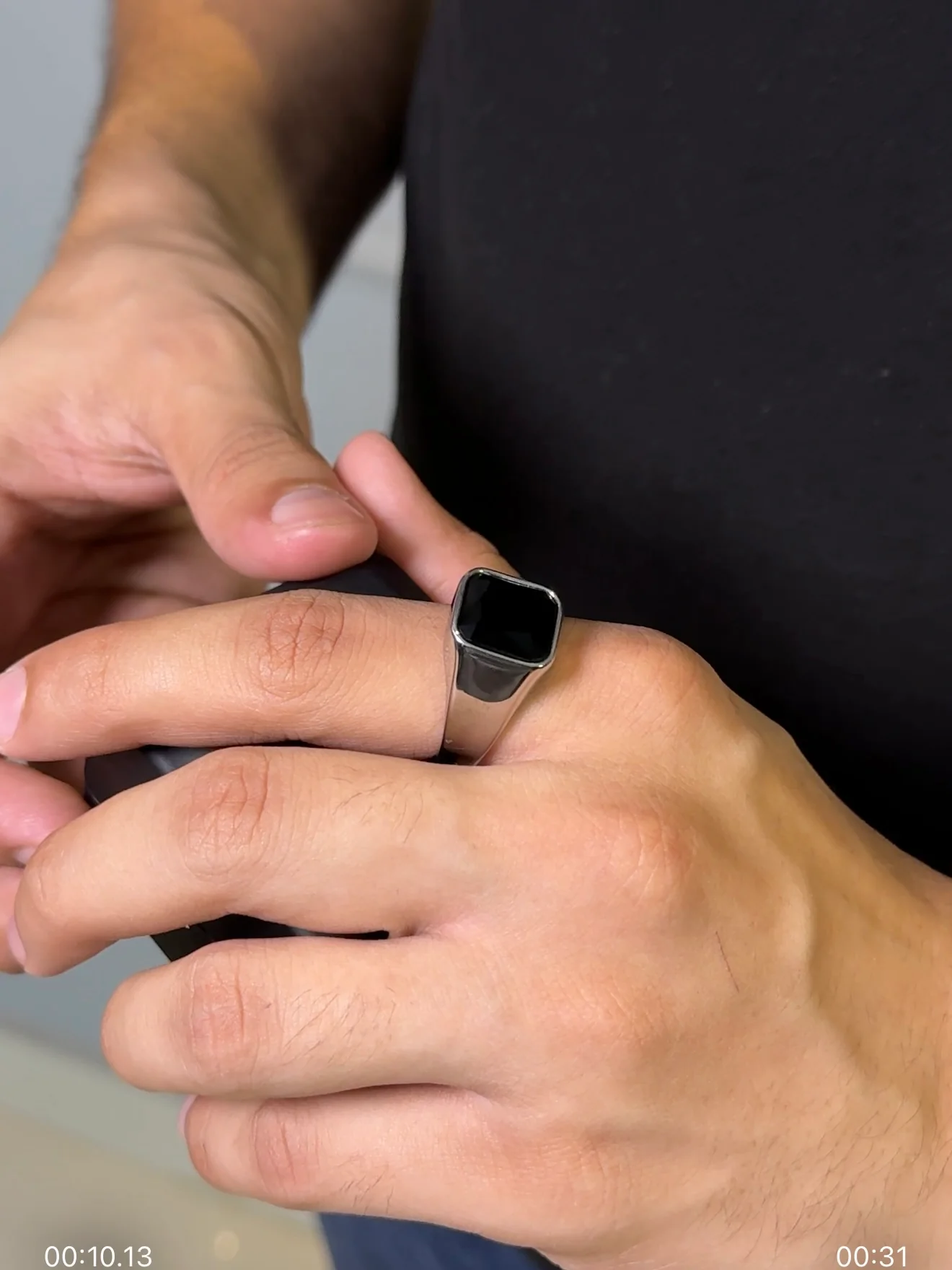 Silver plated square black onyx ring